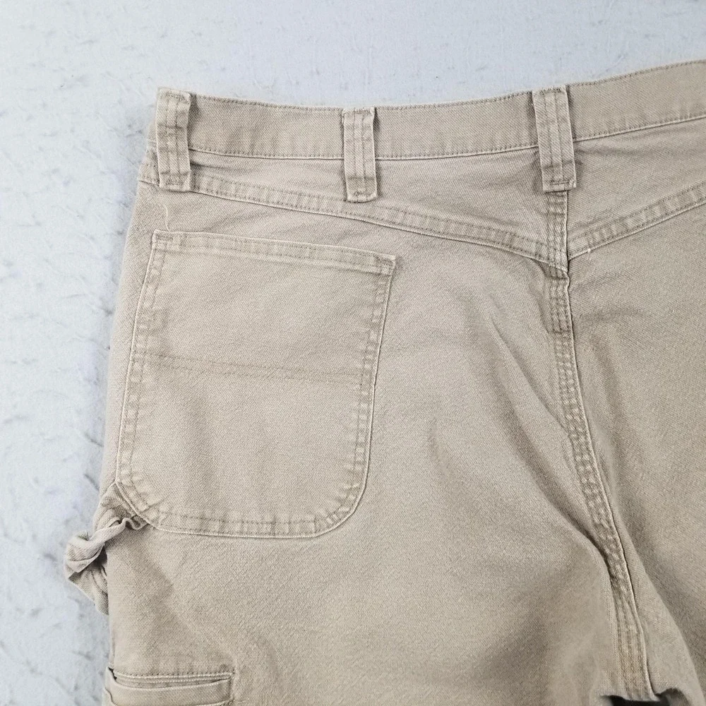 Wrangler Pants Mens 42x30 Beige Carpenter Denim Relaxed Fit Stretch Workwear